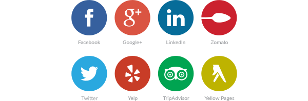 Facebook, Google+, LinkedIn, Zomato, Twitter, Yelp, TripAdvisor, Yellow Pages